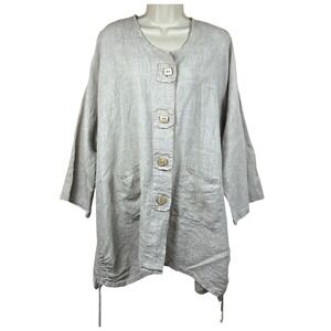 La FIXSUN Womens Oatmeal Linen Tunic/Jacket Size M Statement Buttons Lagenlook